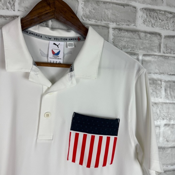 PUMA x Volition America White Performance Flag Pocket Golf Polo Mens SMALL - Picture 2 of 7